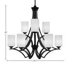 Zilo Nine Light Chandelier in Matte Black with 4" White Marble Shade
