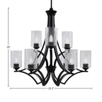 Zilo Nine Light Chandelier in Matte Black with 4" Smoke Bubble Shade