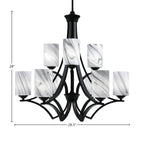 Zilo Nine Light Chandelier in Matte Black with 4" Onyx Swirl Shade
