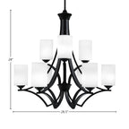 Zilo Nine Light Chandelier in Matte Black with 4" White Muslin Shade