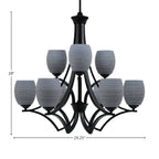 Zilo Nine Light Chandelier in Matte Black with 5" Gray Matrix Shade