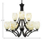 Zilo Nine Light Chandelier in Matte Black with 5" Ivory Glaze Seashell Shade