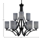 Zilo Nine Light Chandelier in Matte Black with 4" Gray Matrix Shade