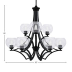 Zilo Nine Light Chandelier in Matte Black with 5.75" Clear Bubble Shade