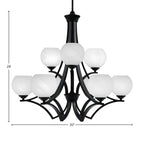 Zilo Nine Light Chandelier in Matte Black with 5.75" White Marble Shade