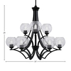 Zilo Nine Light Chandelier in Matte Black with 5.75" Smoke Bubble Shade