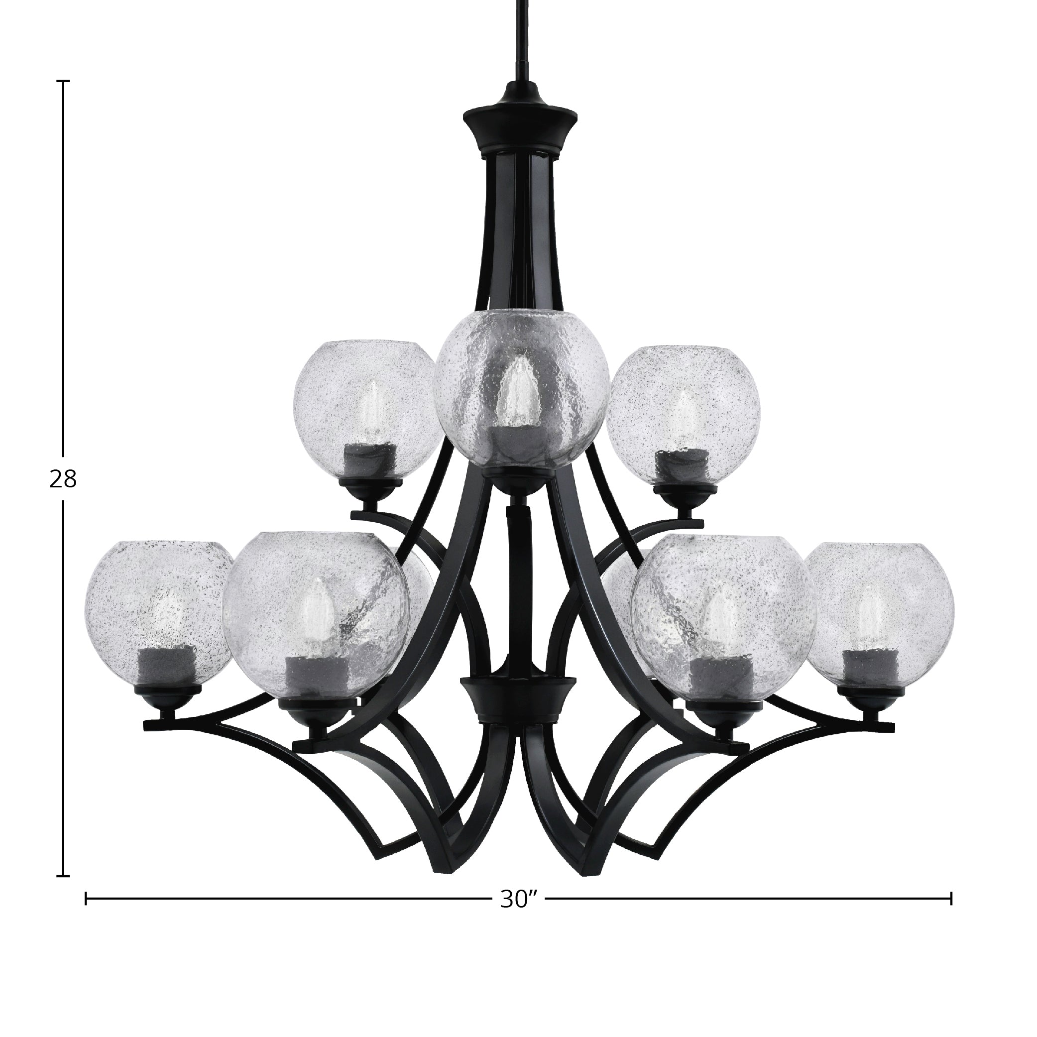 Zilo Nine Light Chandelier in Matte Black with 5.75" Smoke Bubble Shade