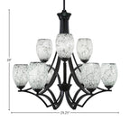 Zilo Nine Light Chandelier in Matte Black with 5" Black Fusion Shade