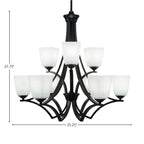 Zilo Nine Light Chandelier in Matte Black with 4.5" Square White Muslin Shade
