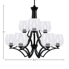 Zilo Nine Light Chandelier in Matte Black with 6" Clear Bubble Shade