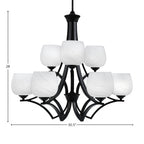 Zilo Nine Light Chandelier in Matte Black with 6" White Marble Shade