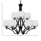 Zilo Nine Light Chandelier in Matte Black with 6" Smoke Bubble Shade