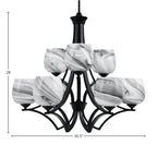 Zilo Nine Light Chandelier in Matte Black with 6" Onyx Swirl Shade