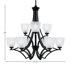Zilo Nine Light Chandelier in Matte Black with 5" Clear Ribbed Shade