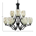 Zilo Nine Light Chandelier in Matte Black with 5" Natural Fusion Shade