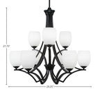 Zilo Nine Light Chandelier in Matte Black with 5" White Linen Shade