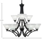 Zilo Nine Light Chandelier in Matte Black with 7" Gold Ice Shade