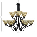 Zilo Nine Light Chandelier in Matte Black with 7" Chocolate Icing Shade