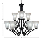 Zilo Nine Light Chandelier in Matte Black with 5.5" Fluted Frosted Crystal Shade