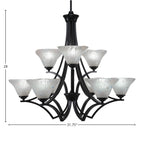 Zilo Nine Light Chandelier in Matte Black with 7" Frosted Crystal Shade