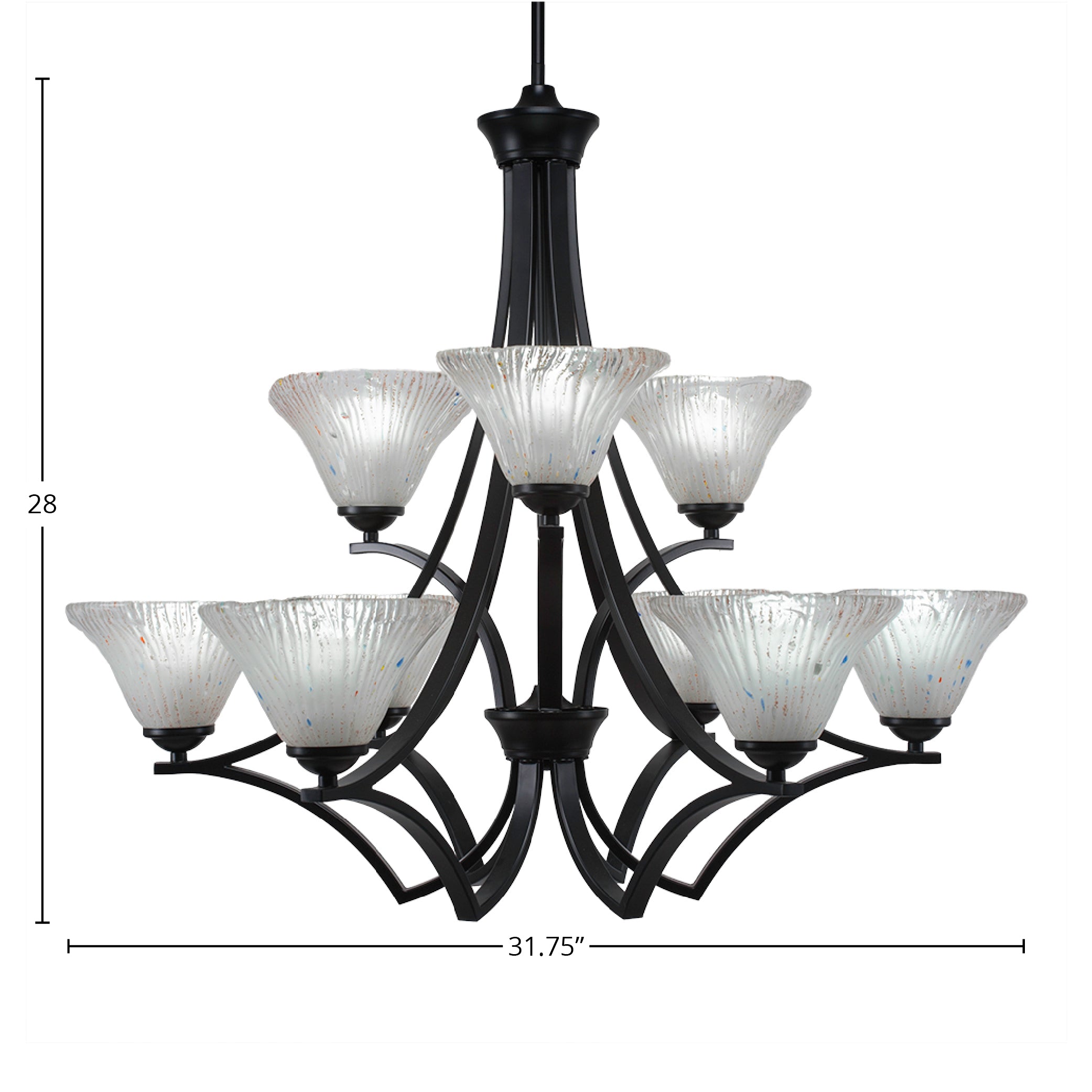 Zilo Nine Light Chandelier in Matte Black with 7" Frosted Crystal Shade