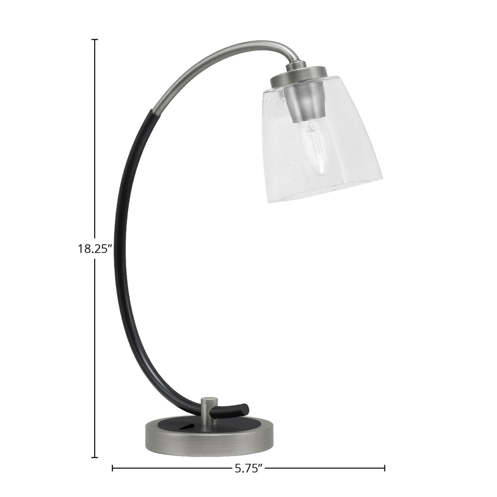 Desk Lamps One Light Desk Lamp in Graphite & Matte Black with 4.5" Square Clear Bubble Glass Shade