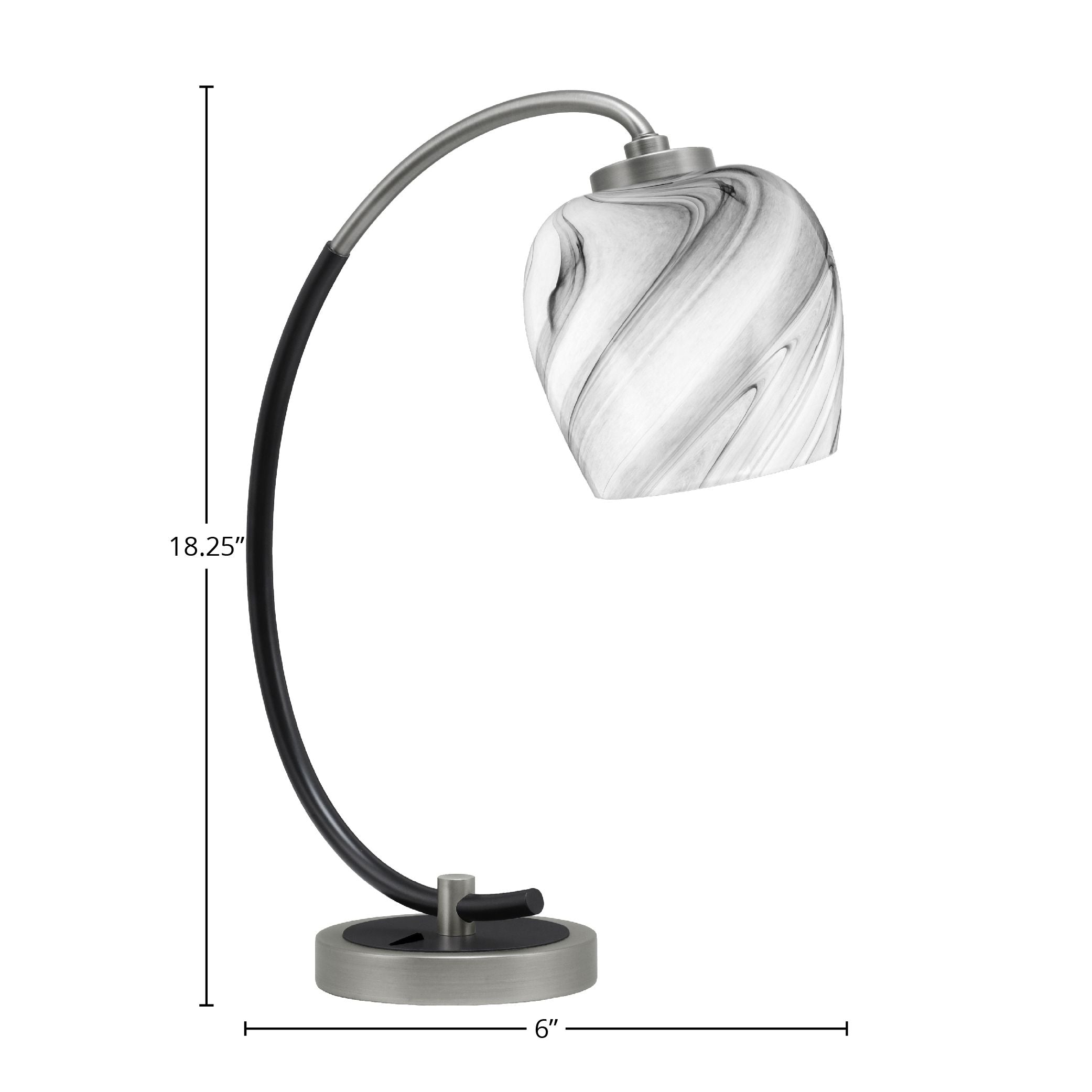Desk Lamps One Light Desk Lamp in Graphite & Matte Black with 6" Onyx Swirl Shade