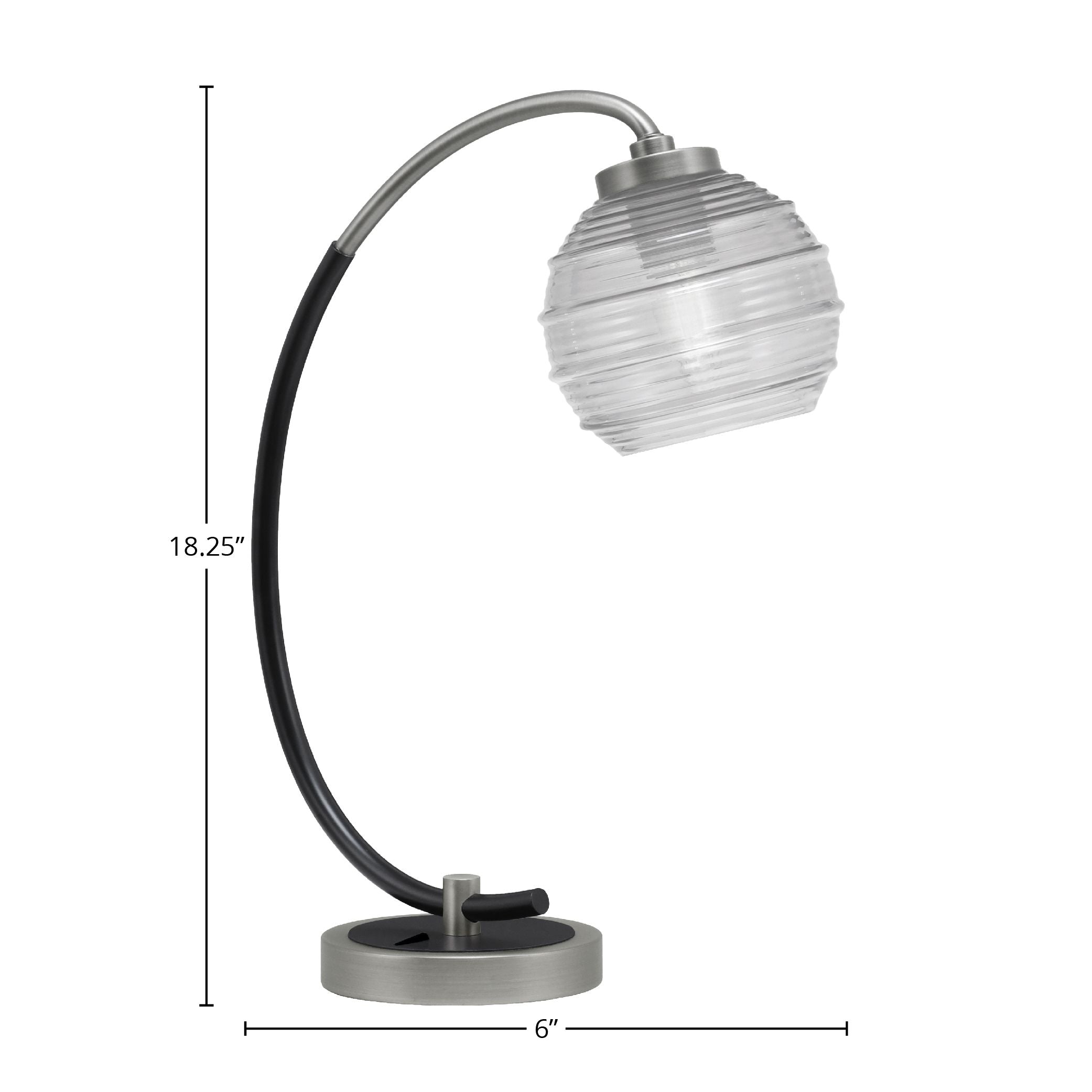 Desk Lamps One Light Desk Lamp in Graphite & Matte Black with 6" Clear Ribbed Shade