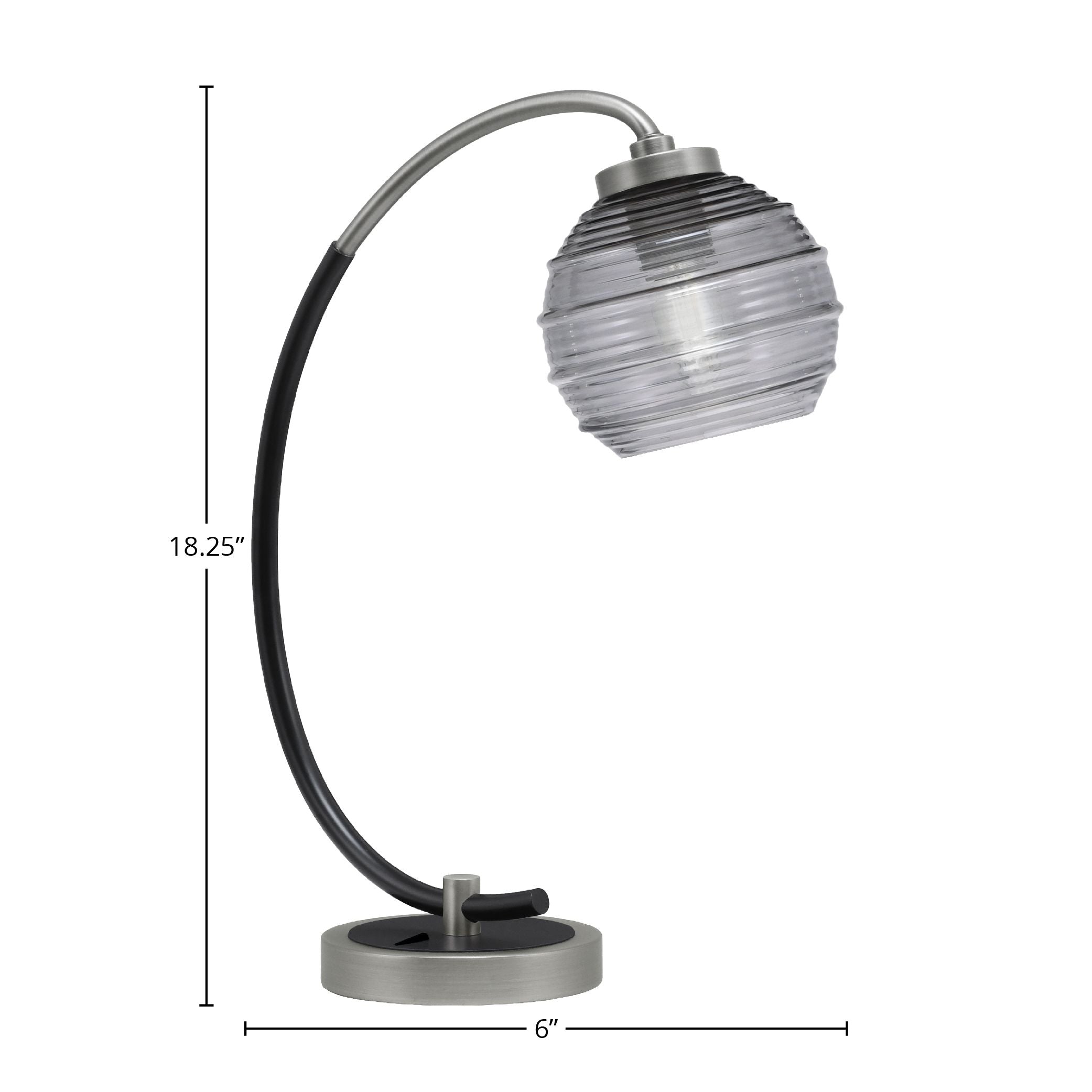 Desk Lamps One Light Desk Lamp in Graphite & Matte Black with 6" Smoke Ribbed Shade