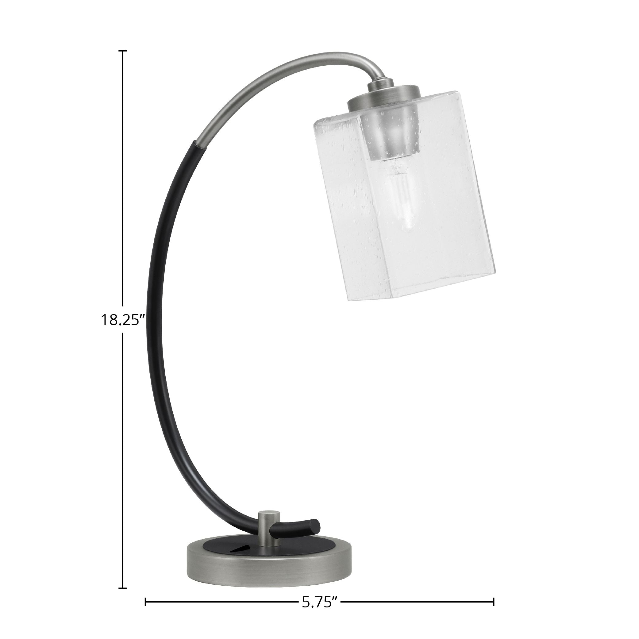 Desk Lamps One Light Desk Lamp in Graphite & Matte Black with 4" Square Clear Bubble Glass Shade