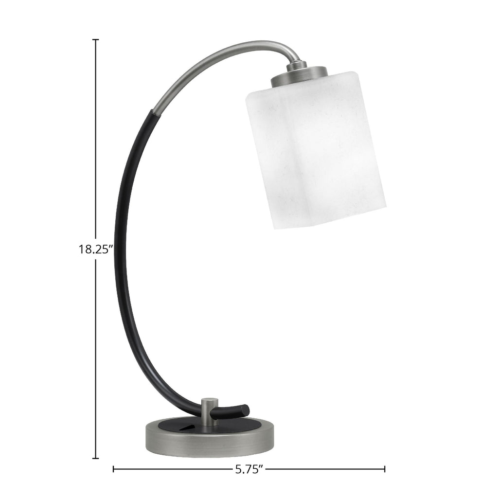 Desk Lamps One Light Desk Lamp in Graphite & Matte Black with 4" Square White Muslin Glass Shade