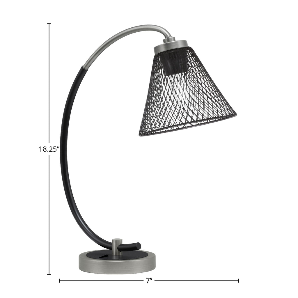 Desk Lamps One Light Desk Lamp in Graphite & Matte Black with 7" Matte Black Cone Mesh Metal Shade Shade