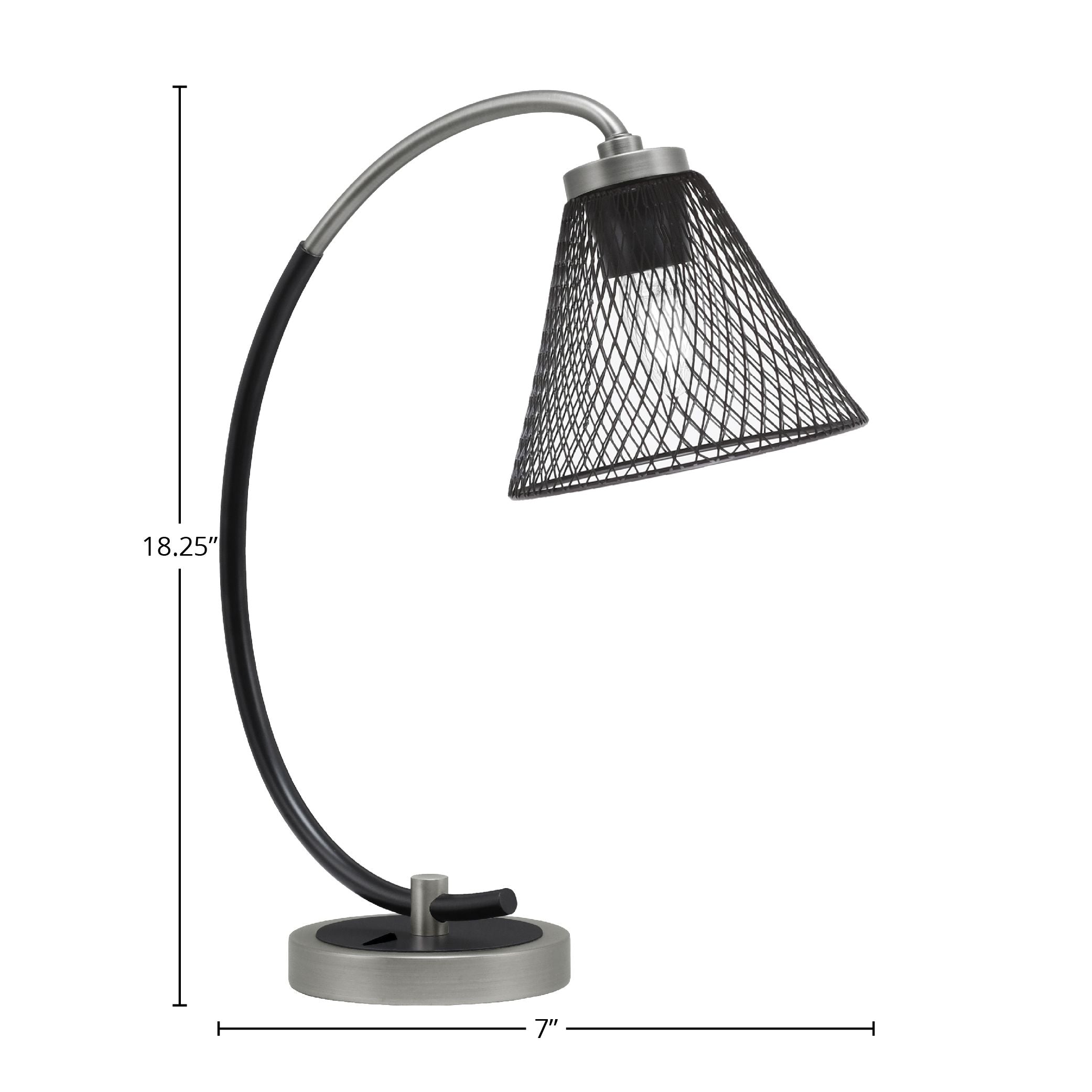 Desk Lamps One Light Desk Lamp in Graphite & Matte Black with 7" Matte Black Cone Mesh Metal Shade Shade
