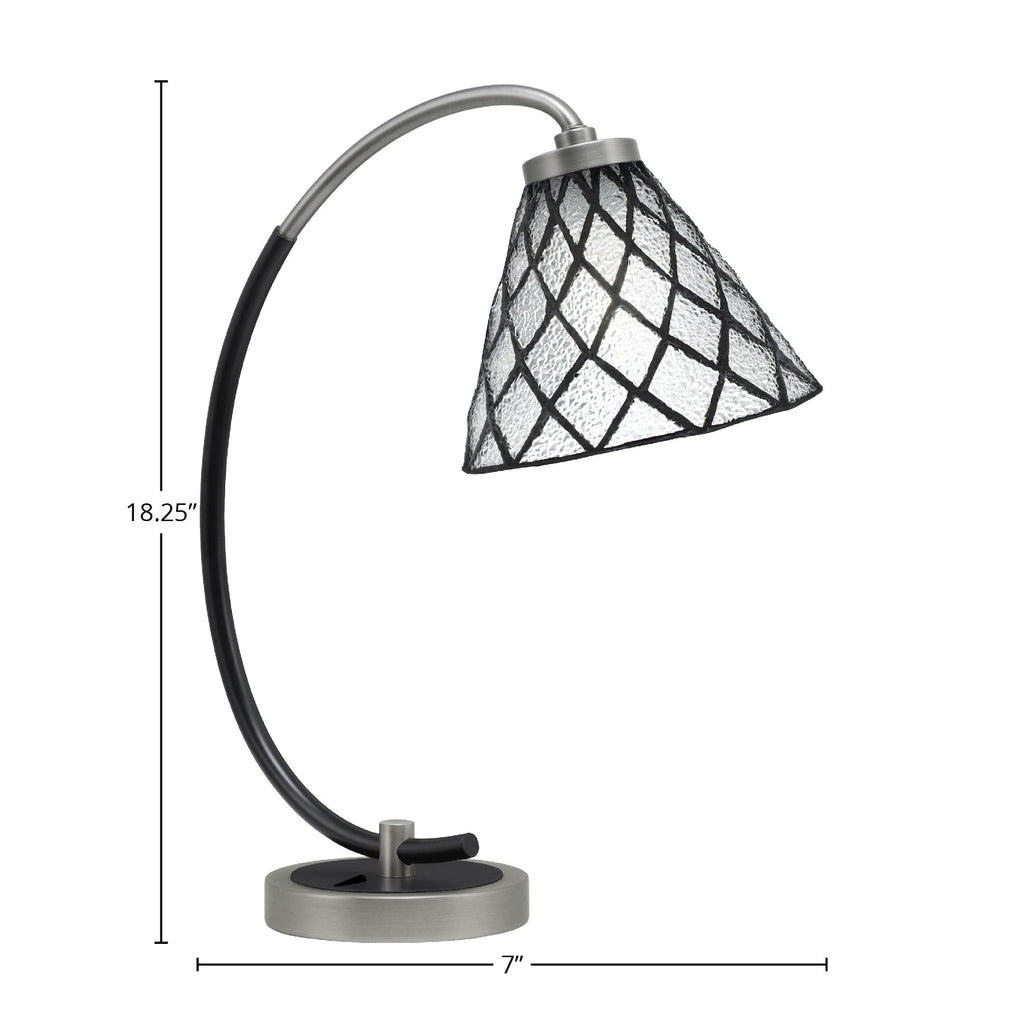 Desk Lamps One Light Desk Lamp in Graphite & Matte Black with 7" Diamond Ice Art Glass Shade
