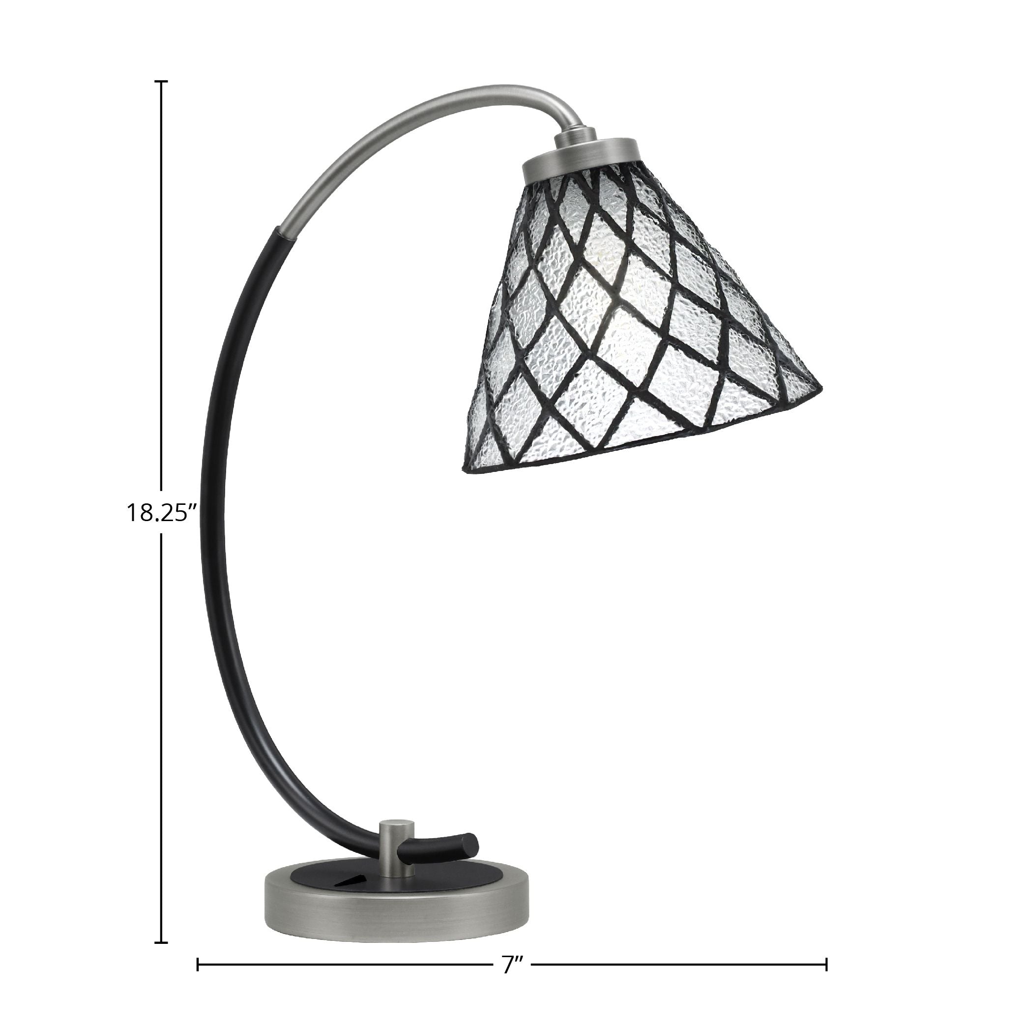 Desk Lamps One Light Desk Lamp in Graphite & Matte Black with 7" Diamond Ice Art Glass Shade