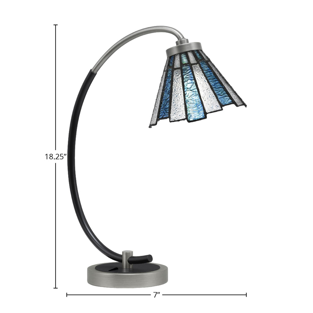 Desk Lamps One Light Desk Lamp in Graphite & Matte Black with 7" Sea Ice Art Glass Shade