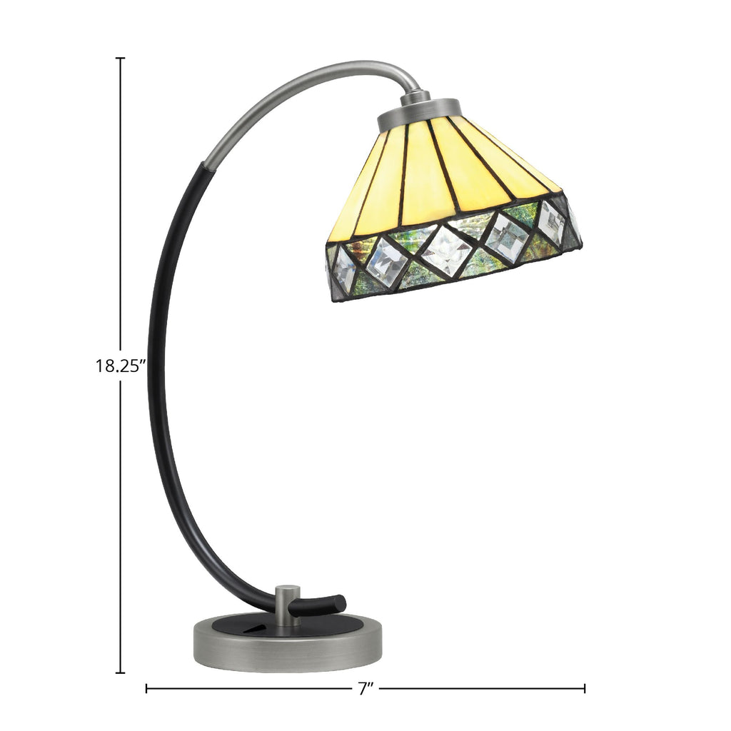 Desk Lamps One Light Desk Lamp in Graphite & Matte Black with 7" Diamond Peak Art Glass Shade