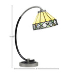 Desk Lamps One Light Desk Lamp in Graphite & Matte Black with 7" Diamond Peak Art Glass Shade