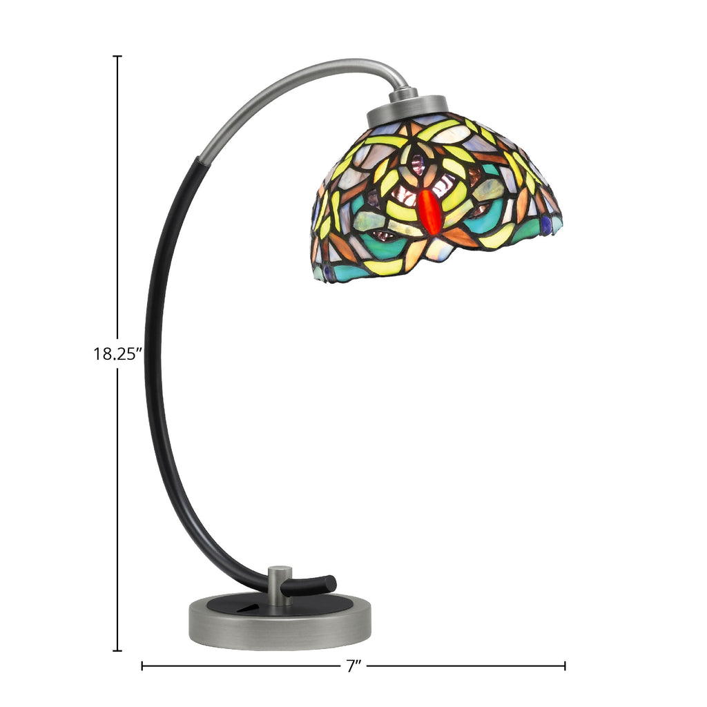 Desk Lamps One Light Desk Lamp in Graphite & Matte Black with 7" Kaleidoscope Art Glass Shade
