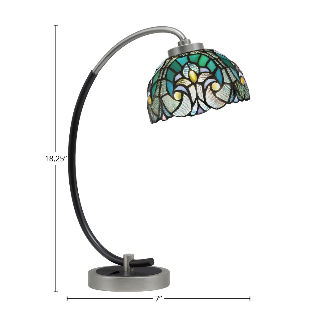 Desk Lamps One Light Desk Lamp in Graphite & Matte Black with 7" Turquoise Cypress Art Glass Shade