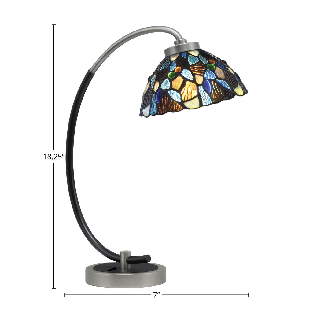 Desk Lamps One Light Desk Lamp in Graphite & Matte Black with 7" Blue Mosaic Art Glass Shade