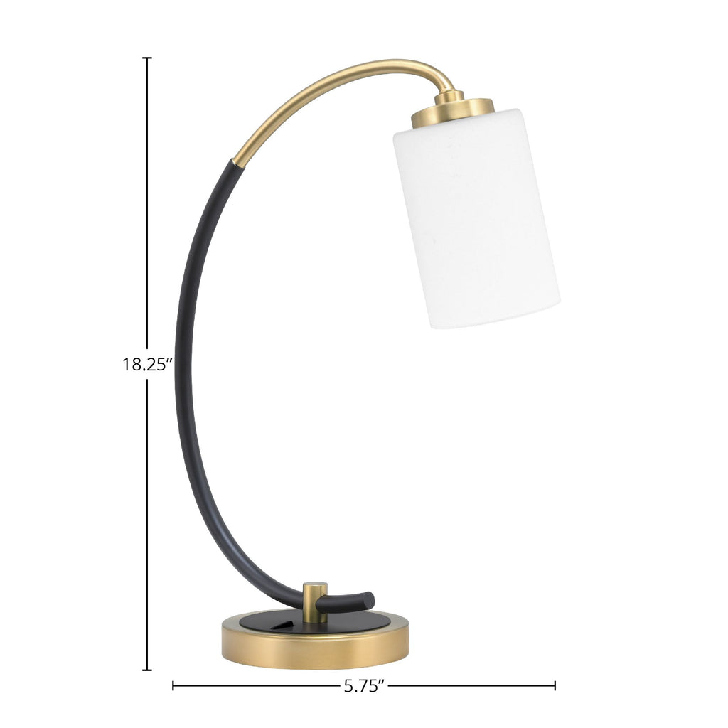 Desk Lamps One Light Desk Lamp in Matte Black & New Age Brass with 4" White Muslin Shade