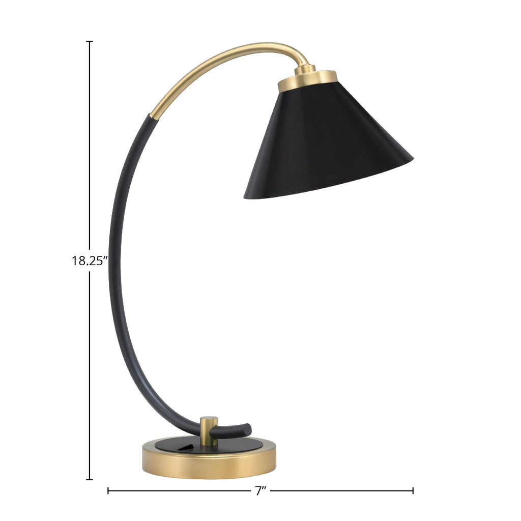 Desk Lamps One Light Desk Lamp in Matte Black & New Age Brass with 7" Matte Black Cone Metal Shade Shade