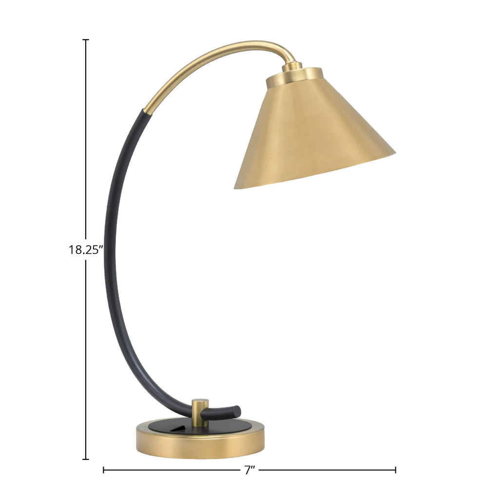 Desk Lamps One Light Desk Lamp in Matte Black & New Age Brass with 7" New Age Brass Cone Metal S hade Shade