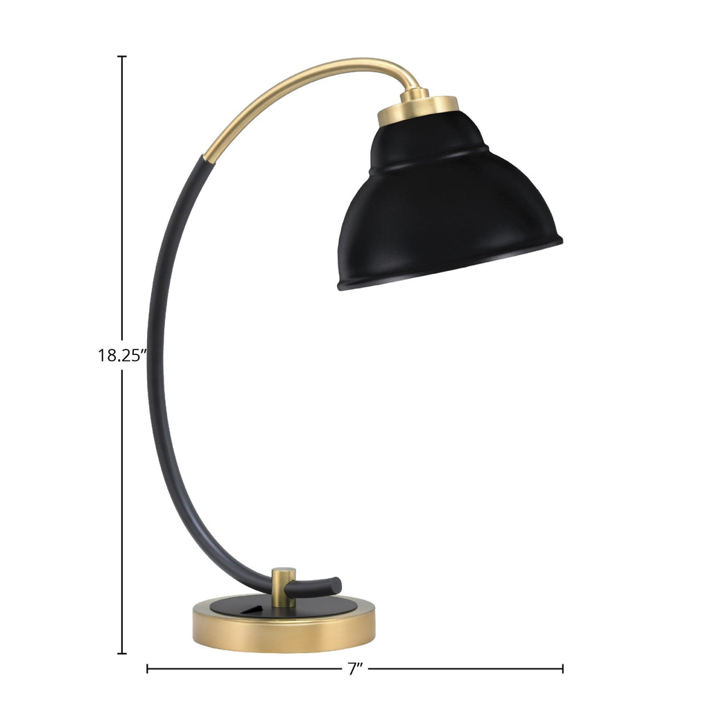 Desk Lamps One Light Desk Lamp in Matte Black & New Age Brass with 7" New Age Brass Cone Metal S hade Shade