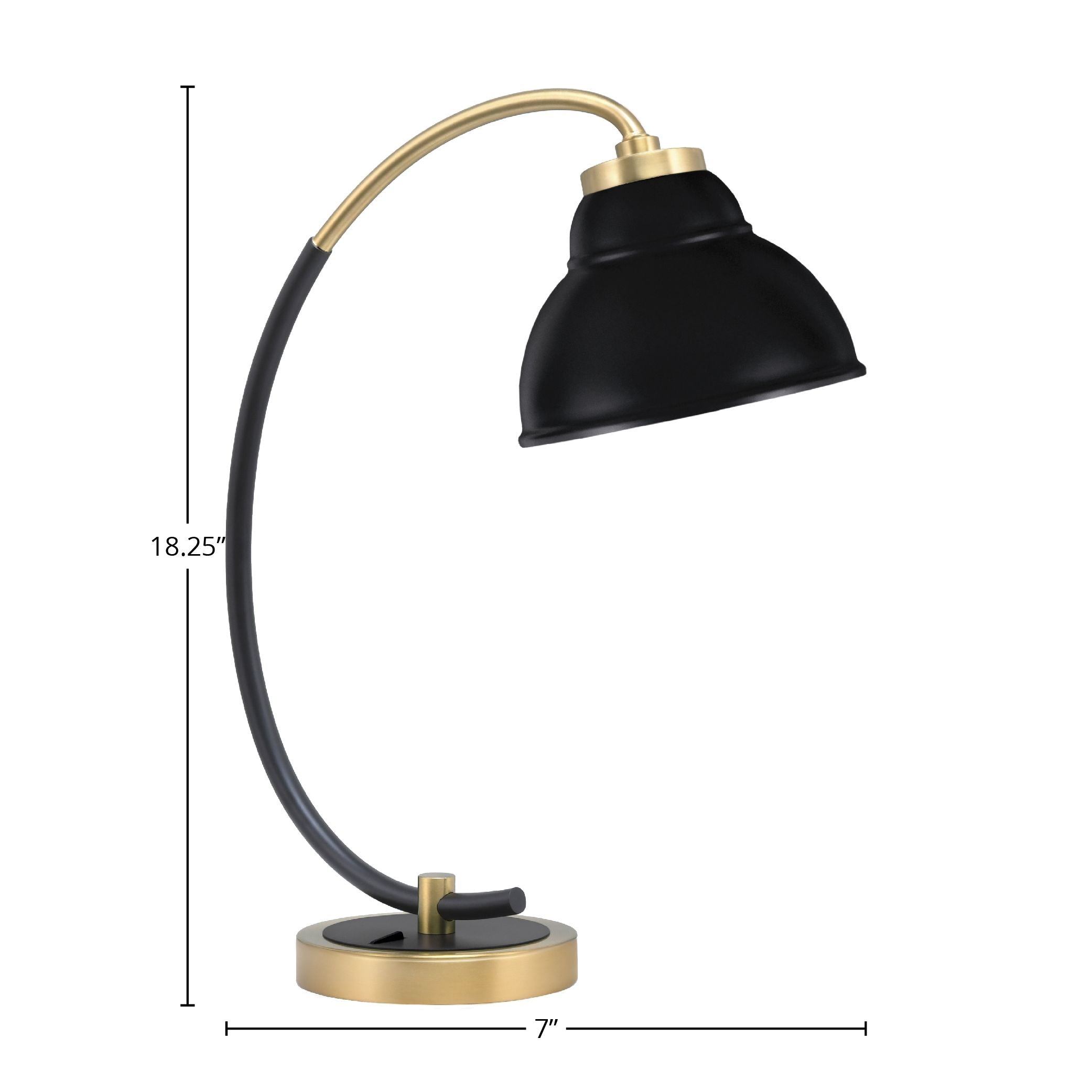 Desk Lamps One Light Desk Lamp in Matte Black & New Age Brass with 7" New Age Brass Cone Metal S hade Shade
