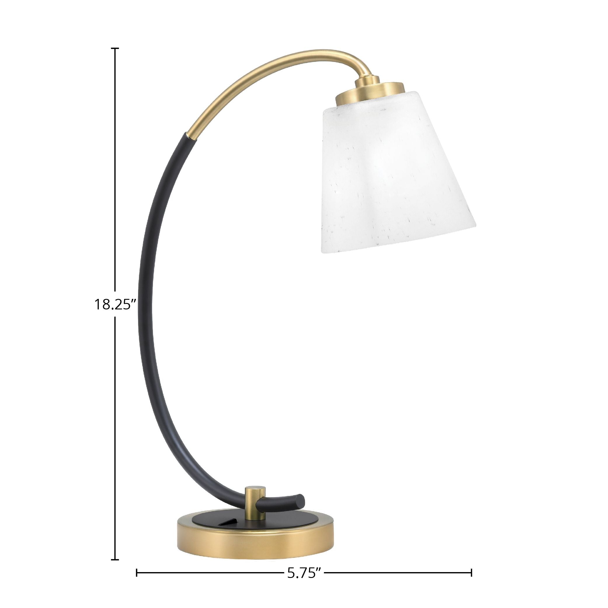 Desk Lamps One Light Desk Lamp in Matte Black & New Age Brass with 4.5" White Muslin Shade