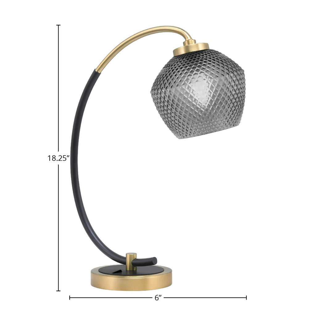 Desk Lamps One Light Desk Lamp in Matte Black & New Age Brass with 6" Smoke Textured Shade