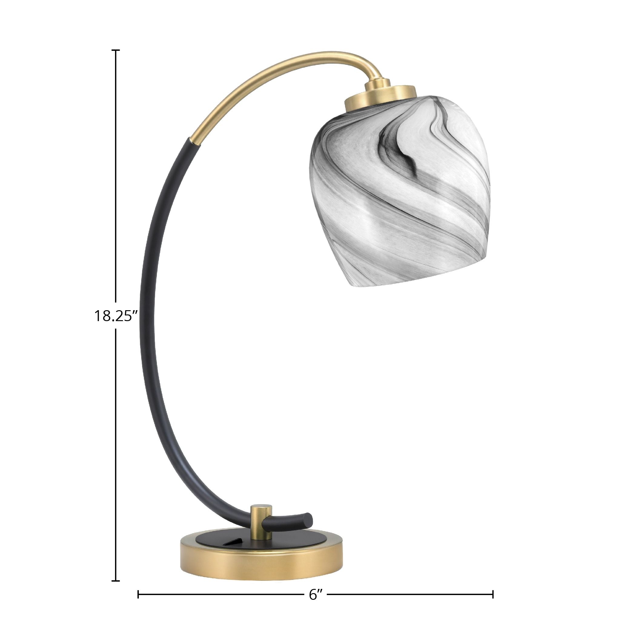 Desk Lamps One Light Desk Lamp in Matte Black & New Age Brass with 6" Onyx Swirl Shade