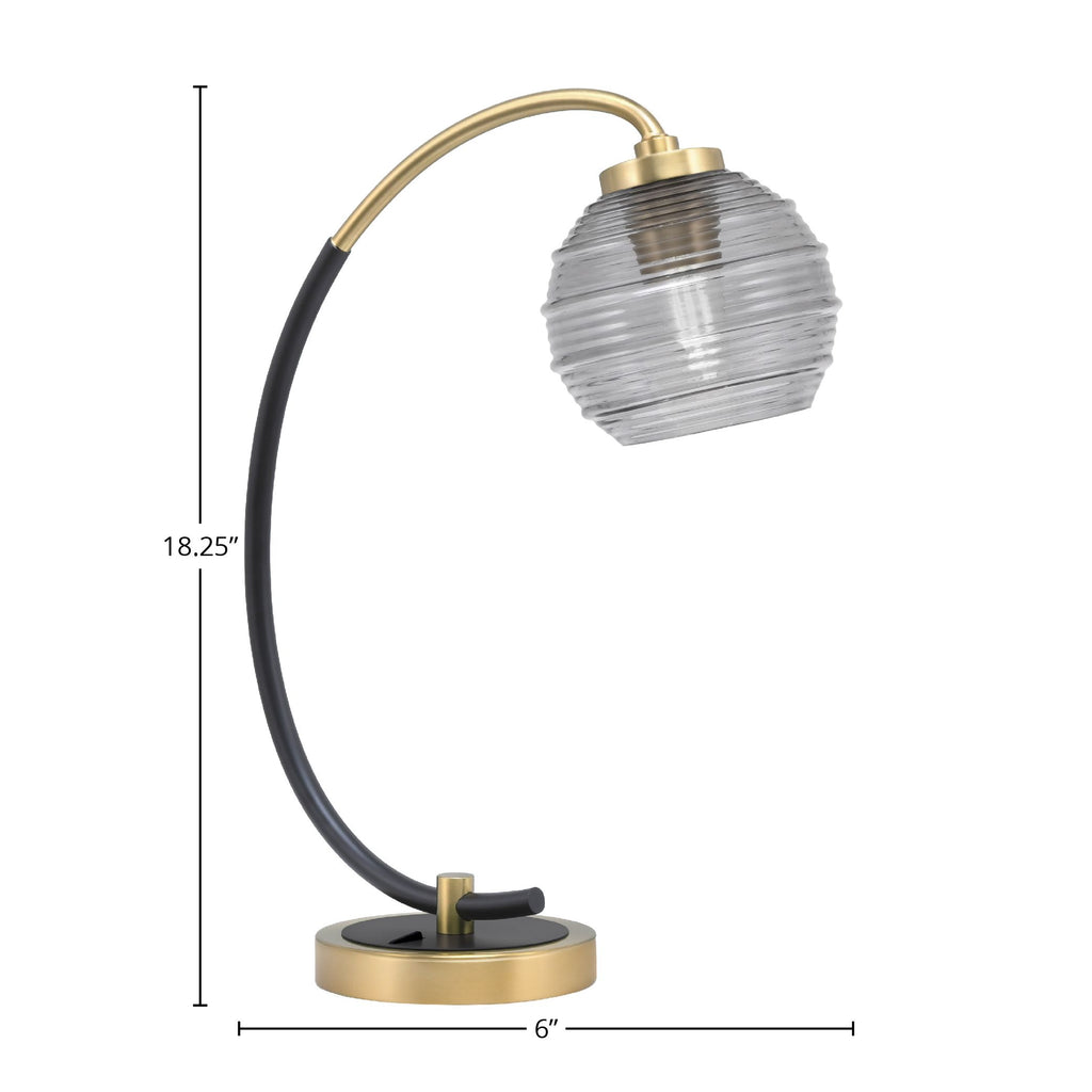 Desk Lamps One Light Desk Lamp in Matte Black & New Age Brass with 6" Smoke Ribbed Shade